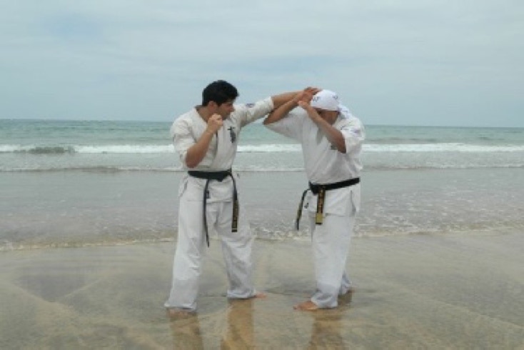 Sensei Soussi practicing Kyokushin karate on the beach.