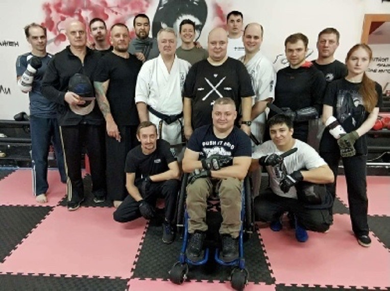 Nikolay Yakimenko training group in the dojo.