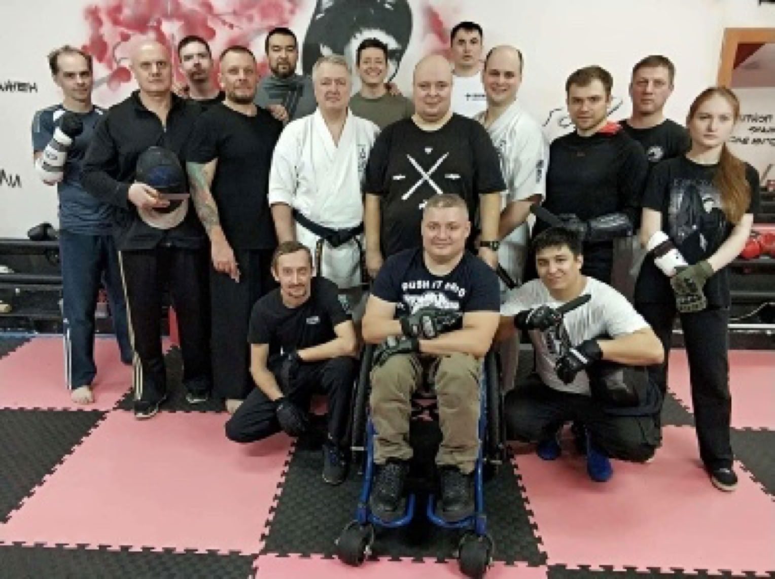 Nikolay Yakimenko training group in the dojo.